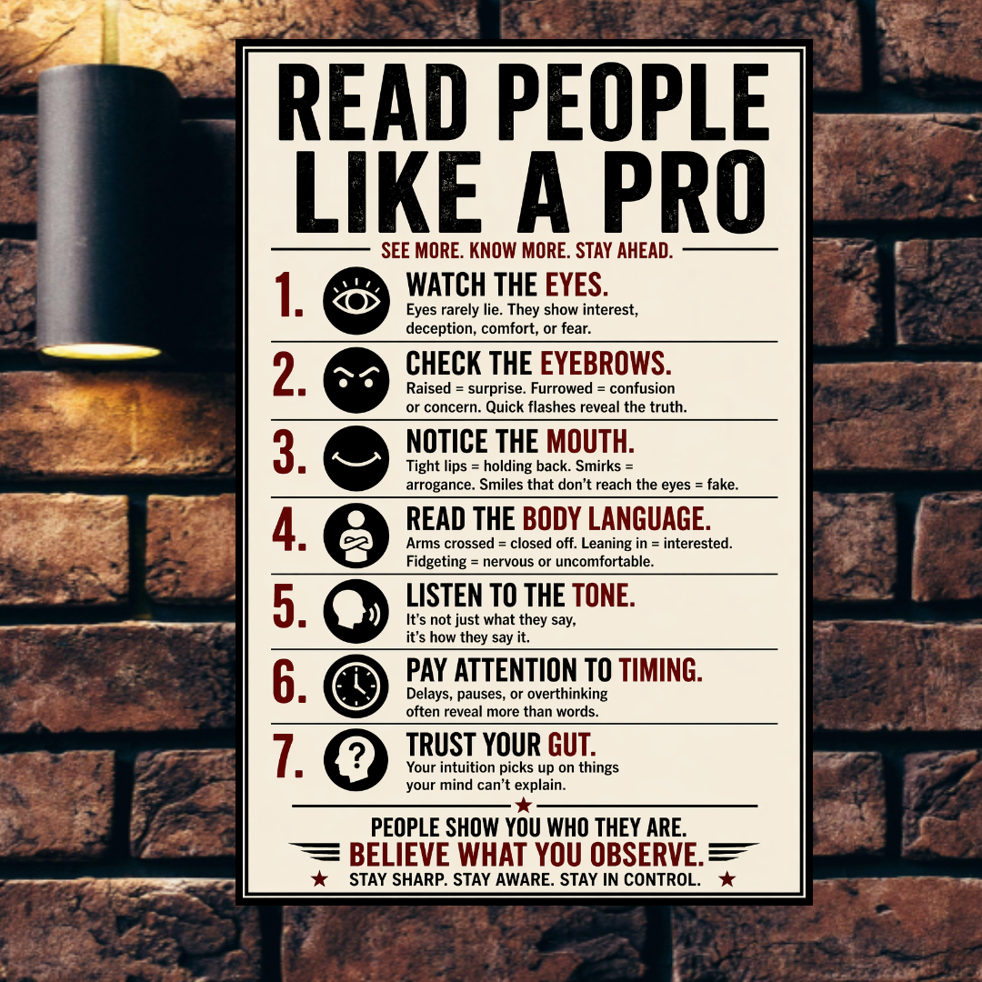 Read People Like A Pro Sign 13x19 Laminated Educational Poster Body Language Psychology Wall Art Self Awareness Mindset Sign