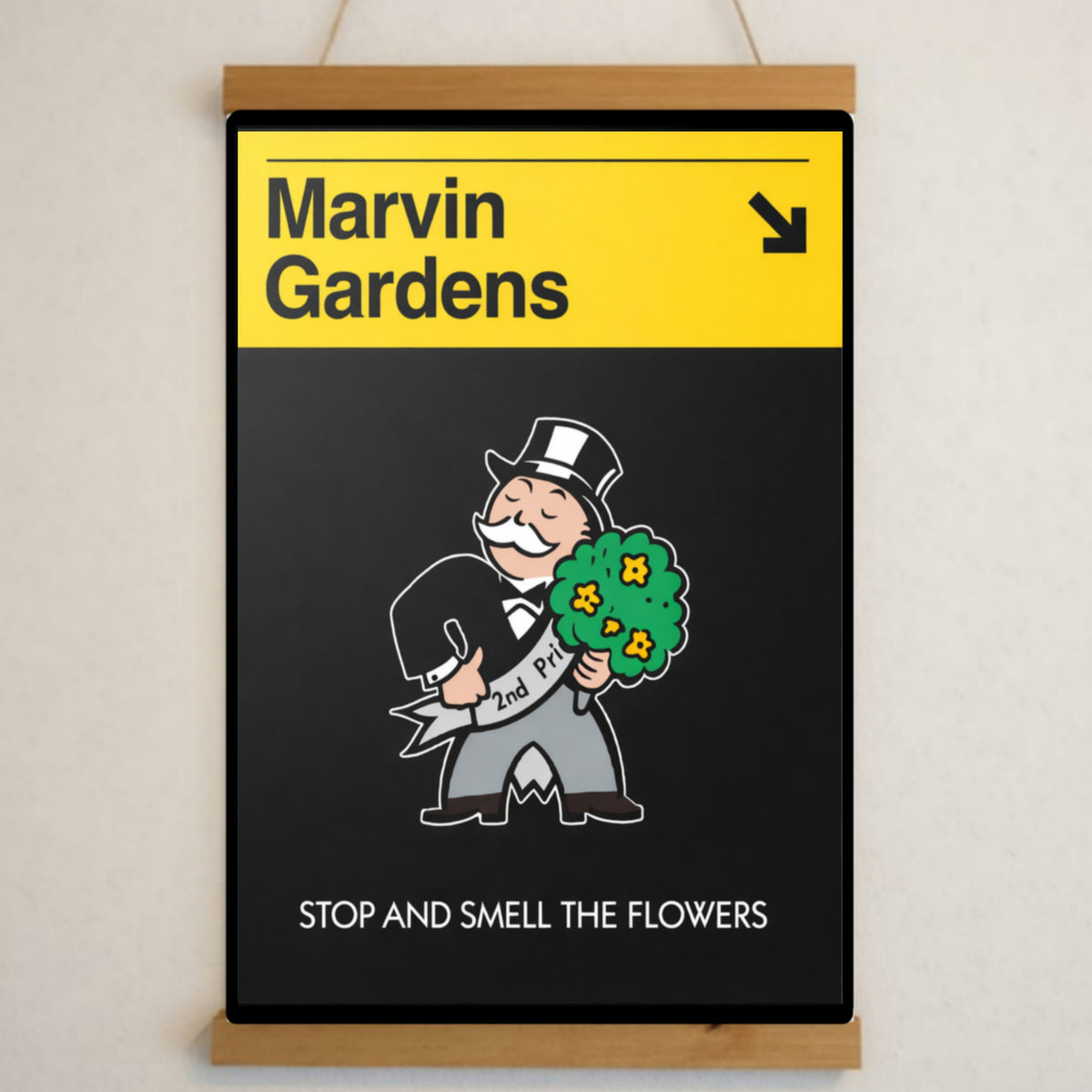 Marvin Gardens Monopoly Inspired Wall Art – Stop and Smell the Flowers Sign | Motivational Vintage Board Game Decor 13x19in Laminated or Framed