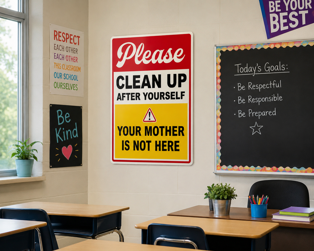 Funny Bathroom Sign Laminated 13x19 | Please Clean Up After Yourself Sign | Restroom Wall Decor | Funny House Rules Sign