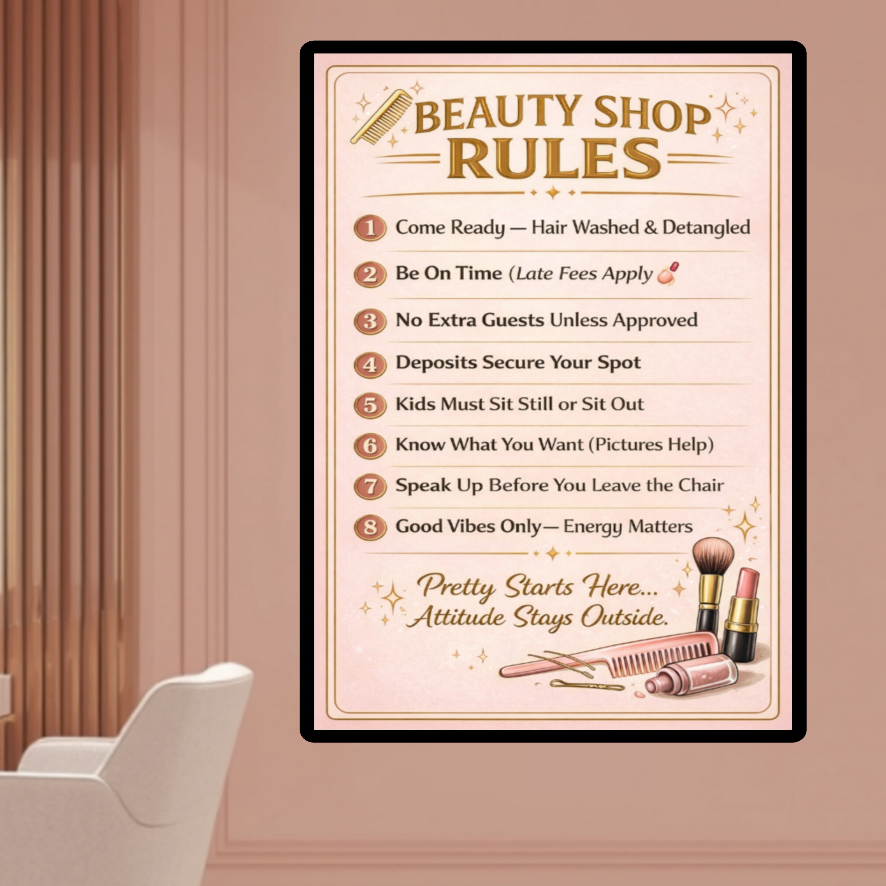 Beauty Shop Rules Sign Salon Policy Poster 13x19 Laminated Hair Salon Decor Professional Stylist Wall Art