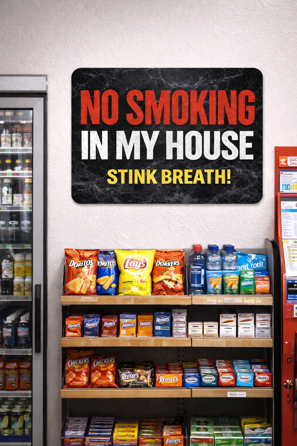 No Smoking In My House Stink Breath Sign – Funny No Smoking Sign Home Decor, No Smoking Wall Art, Laminated Door Sign 6x9in 19x13in