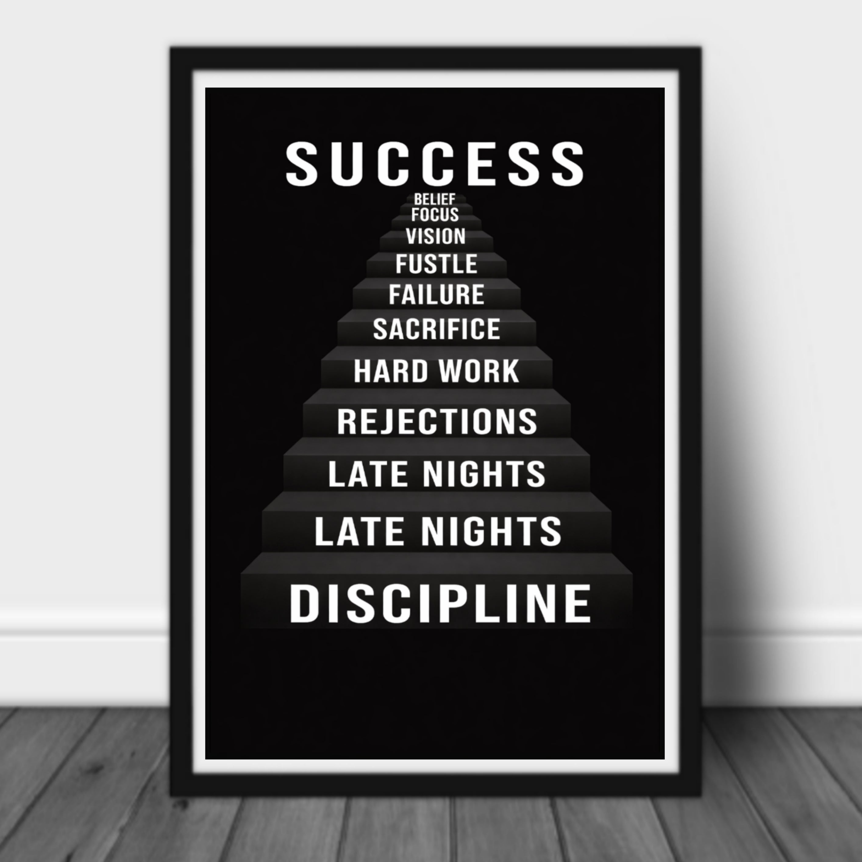 Hustle Success Grind Wall Art Set Motivational Posters Black Office Decor Entrepreneur Mindset Prints 13x19  Laminated