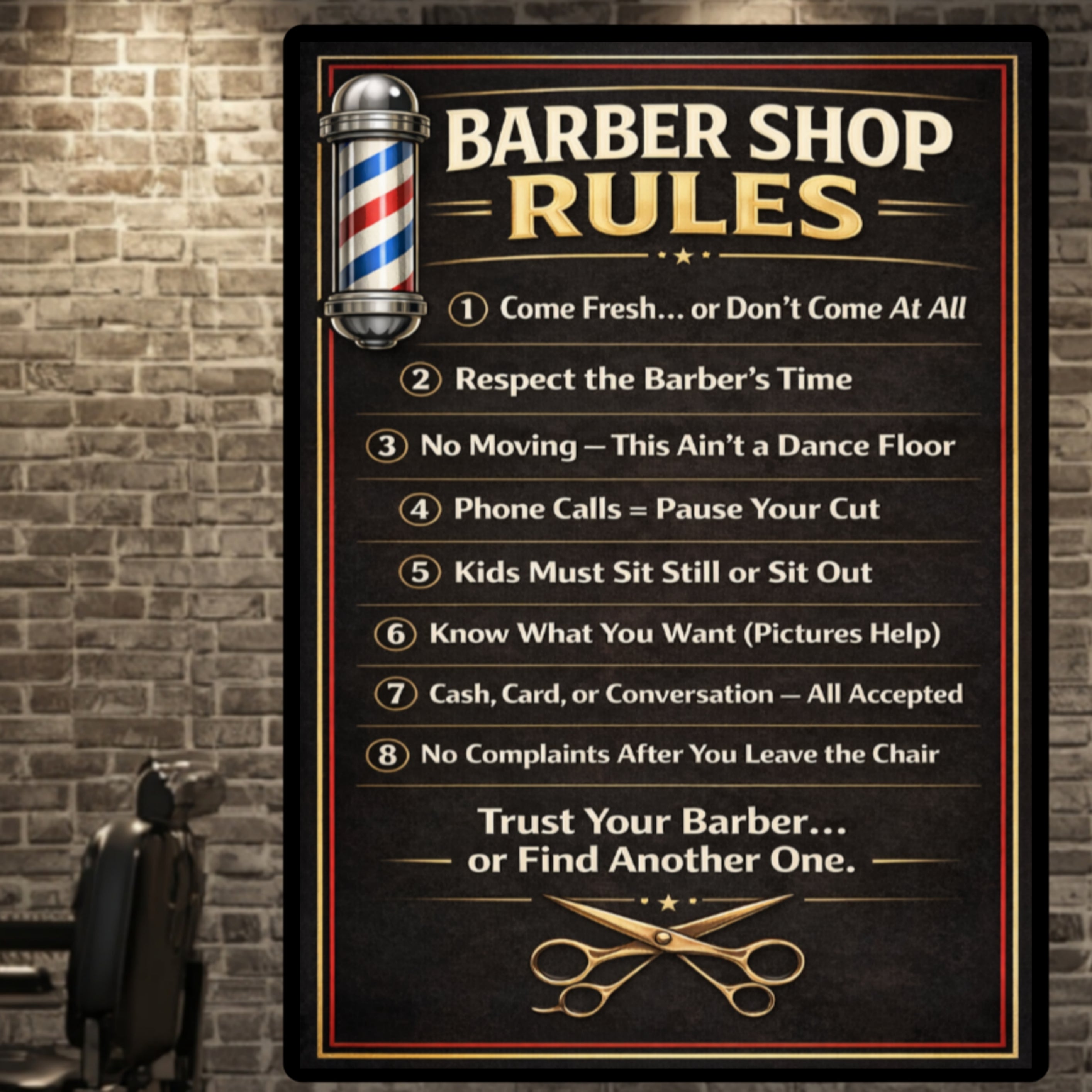 Barber Shop Rules Sign 13x19 Laminated Barber Decor Professional Barber Poster Shop Wall Art