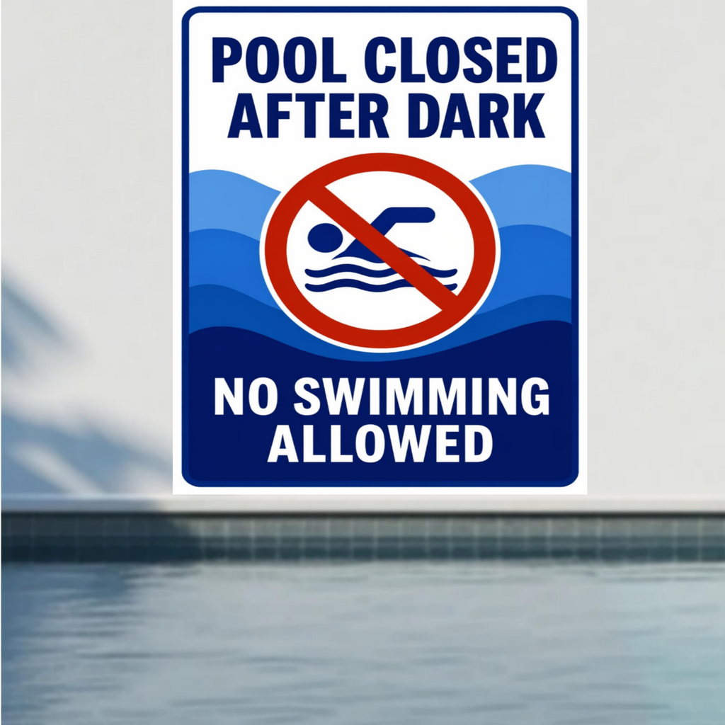 Pool Closed After Dark No Swimming Allowed Sign 13x19 Laminated Pool Rules Decor Backyard Pool Safety Sign