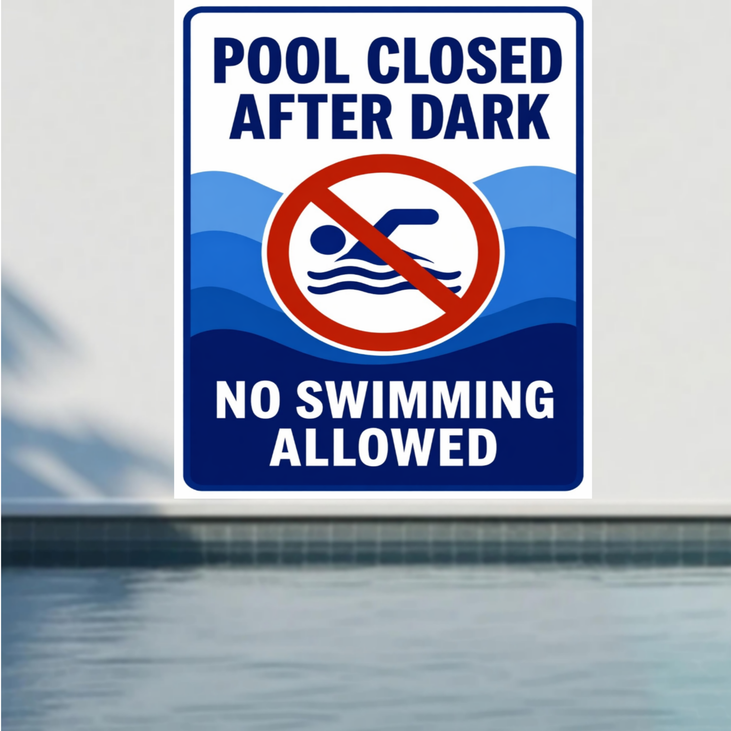 Pool Closed After Dark No Swimming Allowed Sign 13x19 Laminated Pool Rules Decor Backyard Pool Safety Sign