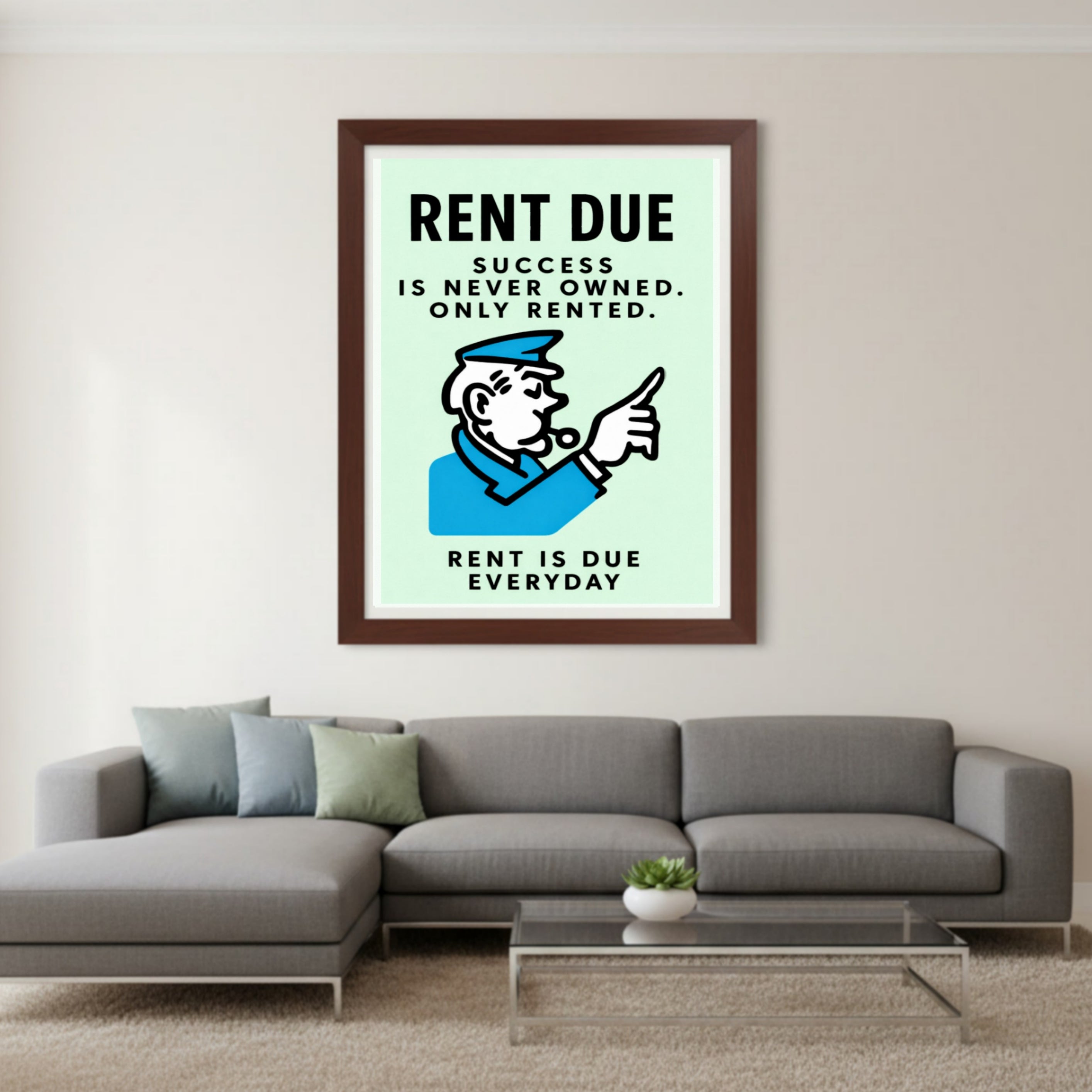Rent Is Due Every Day Motivational Poster – Hustle Mindset Entrepreneur Wall Art 13x19in Laminated or Framed Print