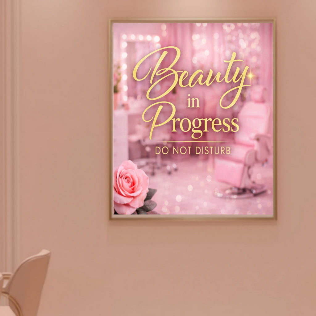 Beauty In Progress Sign Do Not Disturb Salon Decor 13x19 Laminated Spa Wall Art Beauty Room Sign Feminine Decor