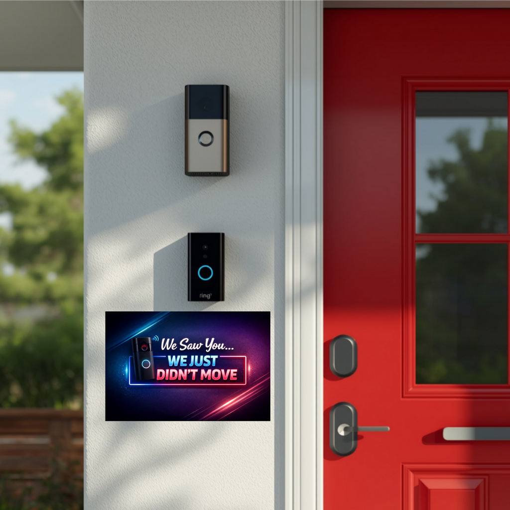 Funny Doorbell Camera Sign – “We Saw You… We Just Didn’t Move” | Smart Home Humor Wall Art