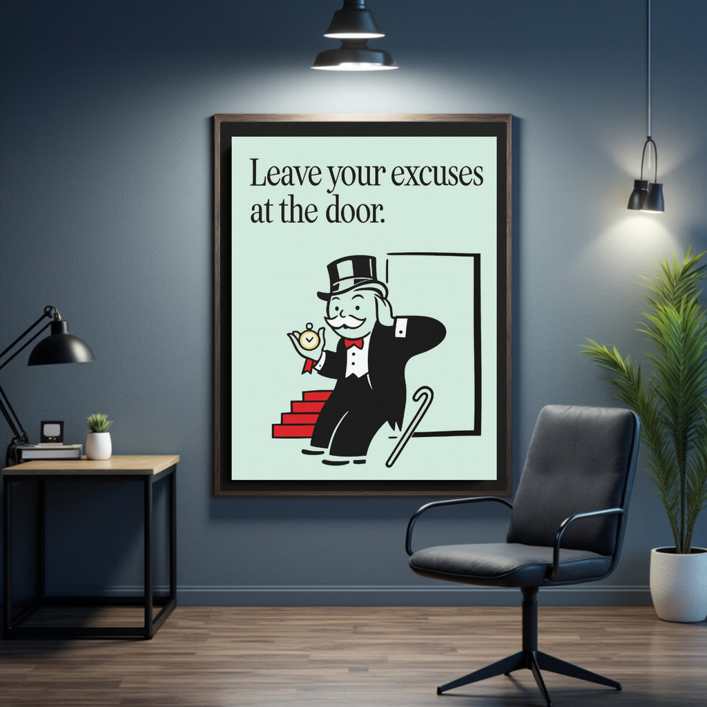 Leave Your Excuses at the Door Motivational Poster – Discipline Wall Art | 13x19 Laminated Print