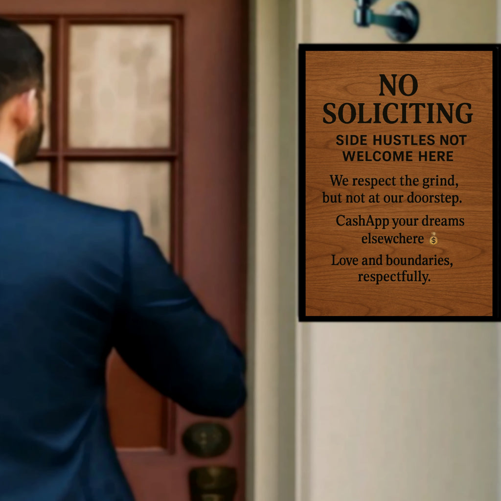 No Soliciting Side Hustles Sign – Funny Front Door Warning Sign | Home Privacy Decor 13x19in Laminated Print