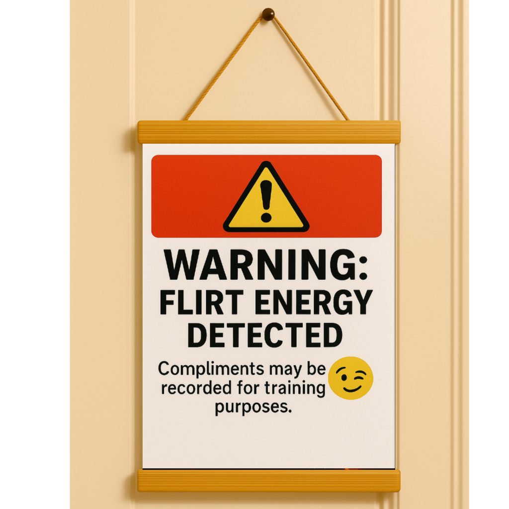 Warning: Flirt Energy Detected Sign – Funny Flirty Wall Art | Humor Decor for Office, Bedroom or Studio 13x19in