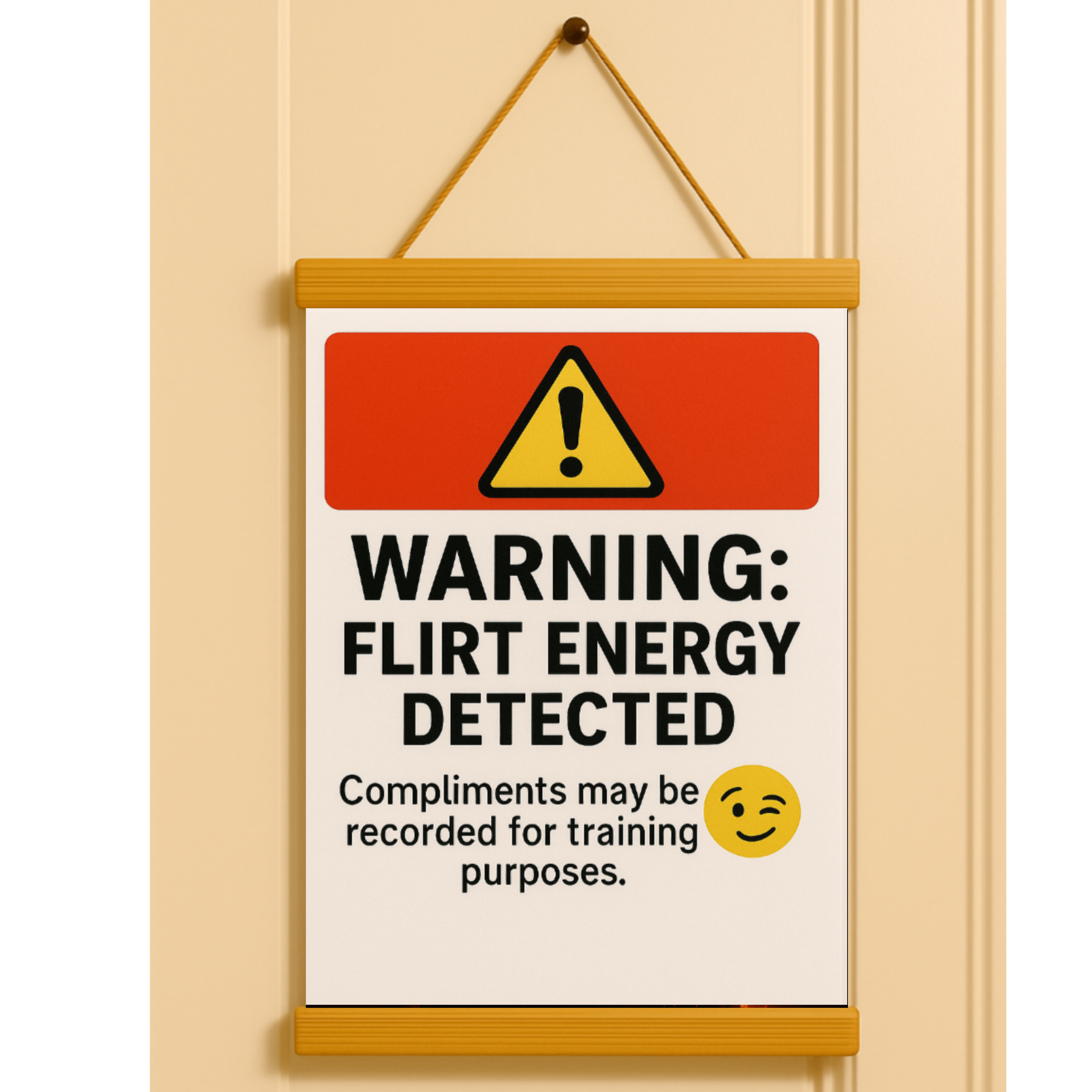 Warning: Flirt Energy Detected Sign – Funny Flirty Wall Art | Humor Decor for Office, Bedroom or Studio 13x19in