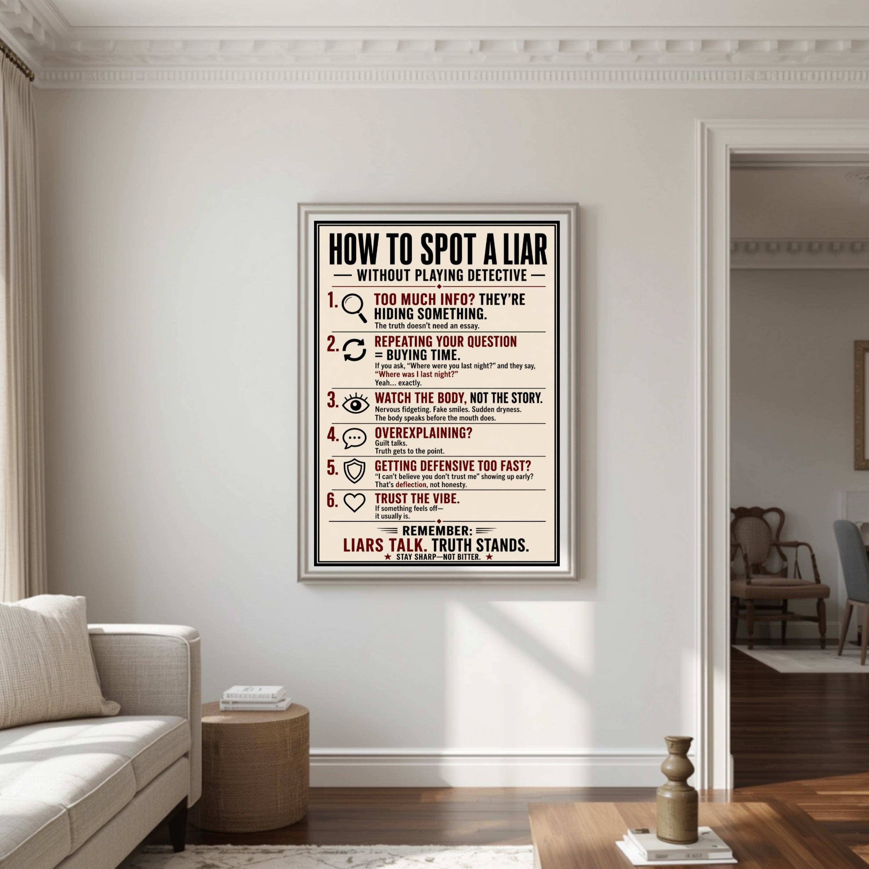 How To Spot A Liar Sign 13x19 Laminated Educational Poster Body Language Truth Detection Psychology Wall Art Mindset Sign
