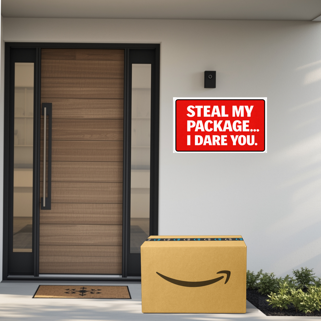 Steal My Package I Dare You Sign Funny Porch Pirate Warning Sign Red Security Sign Outdoor Decor 6x9in 12x12in Laminated Weather Resistant