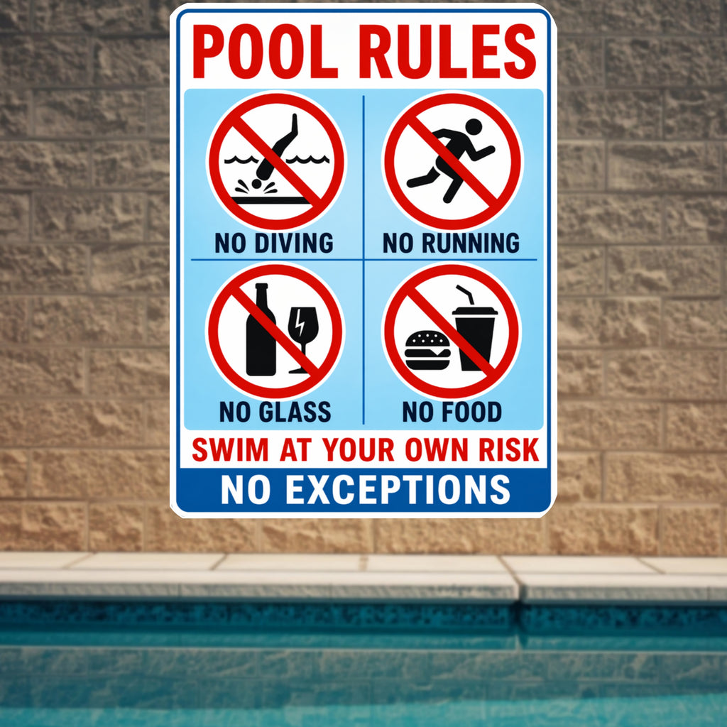 Pool Rules Sign No Diving No Running 13x19 Laminated Pool Safety Sign Backyard Pool Decor No Glass No Food Sign