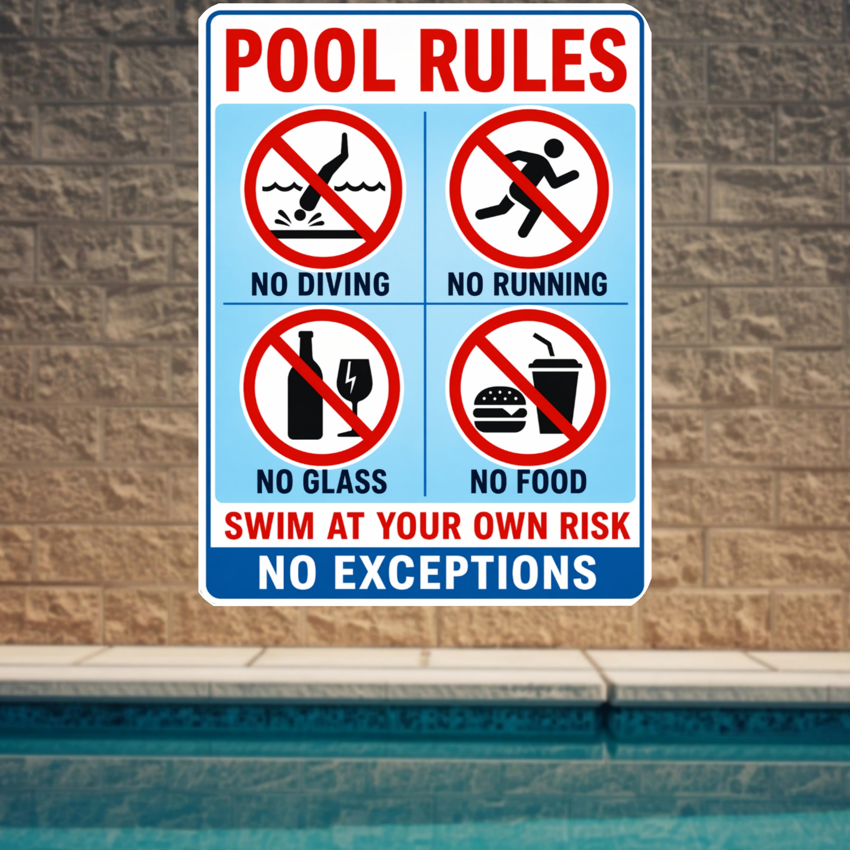 Pool Rules Sign No Diving No Running 13x19 Laminated Pool Safety Sign Backyard Pool Decor No Glass No Food Sign