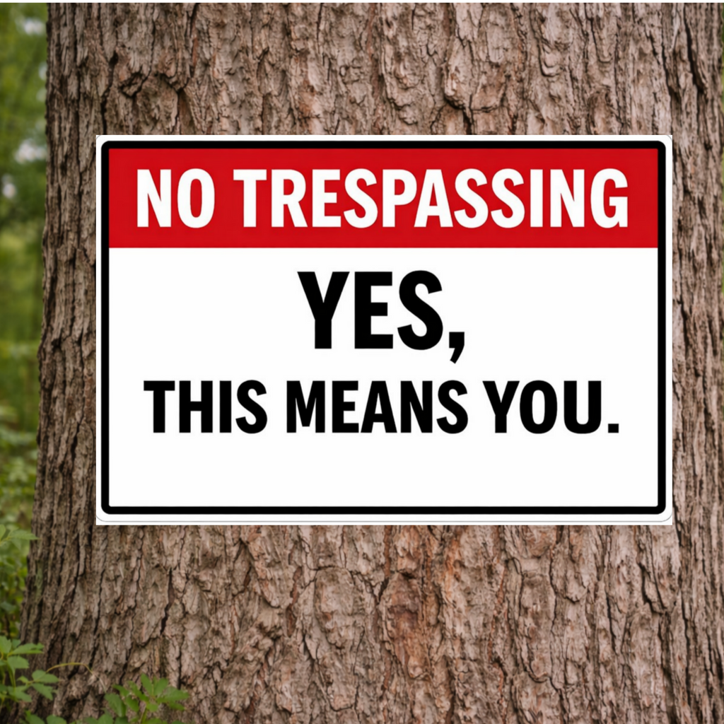 No Trespassing Sign Funny Yes This Means You 13x19 Laminated Outdoor Sign Bold Warning Door Sign Yard Security Sign Home Protection Decor