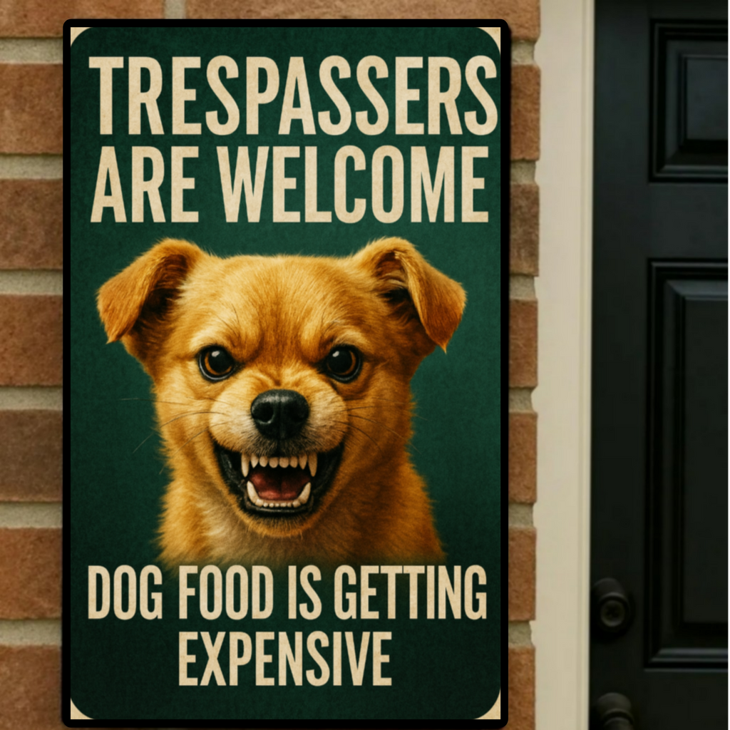 Trespassers Are Welcome LAMINATED Funny Dog Sign – Beware of Dog Yard Warning Sign 13x19in