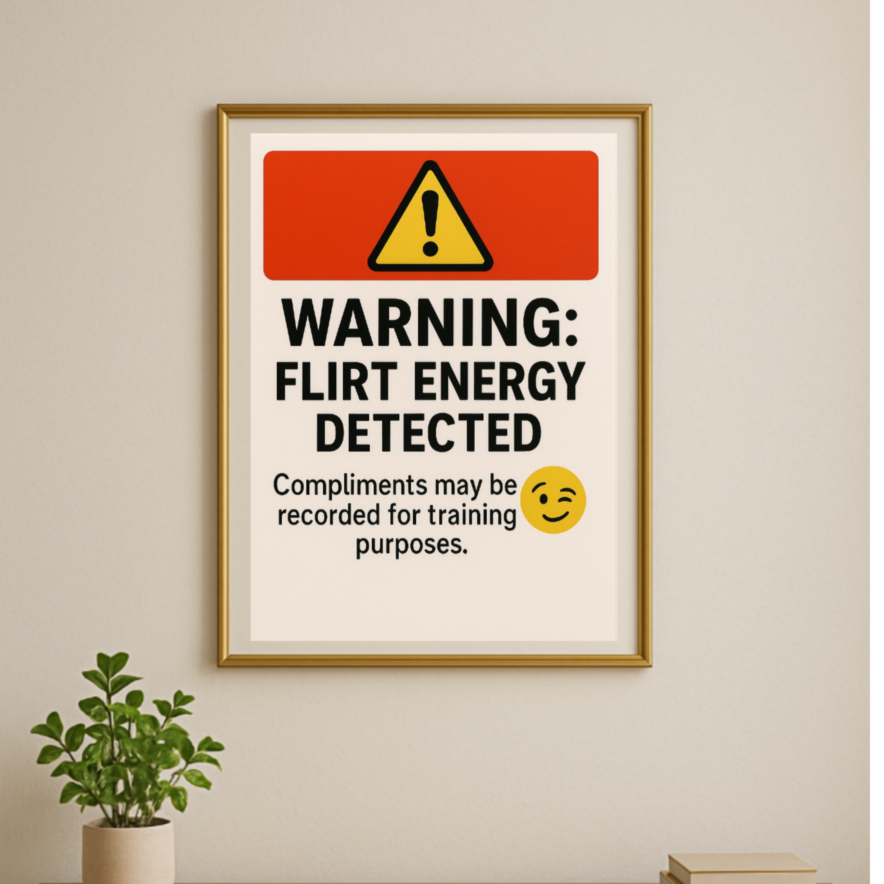 Warning: Flirt Energy Detected Sign – Funny Flirty Wall Art | Humor Decor for Office, Bedroom or Studio 13x19in