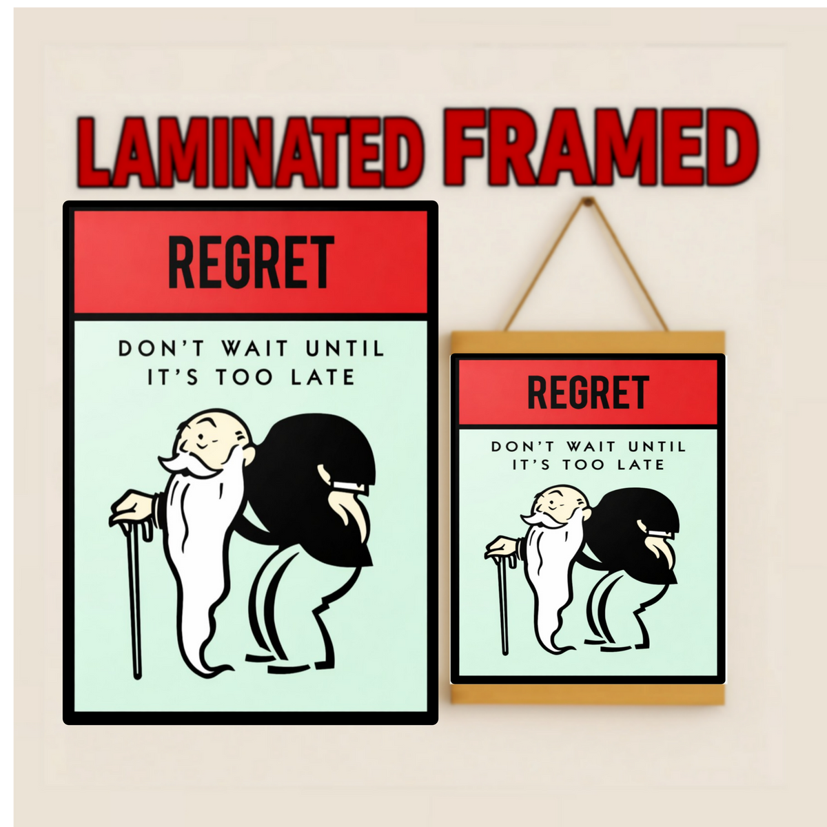 Regret Don’t Wait Until It’s Too Late Wall Art – Life Motivation 13x19in Laminated or Framed | Inspirational Success Decor