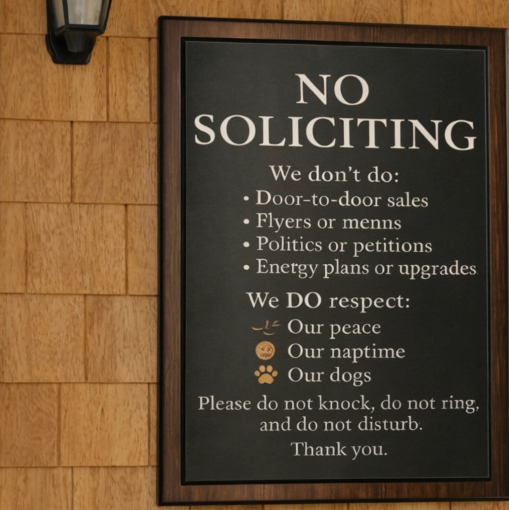Elegant No Soliciting Sign – Respect Our Peace Door Sign  Modern Minimalist Home Entry Decor (13x19 & 8x9)