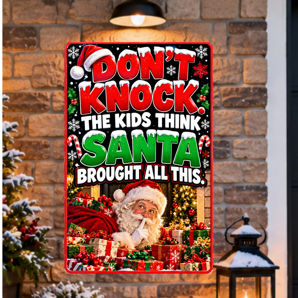 Funny Christmas Door Sign, Don’t Knock Santa 13x19 Laminated Holiday Home Decor