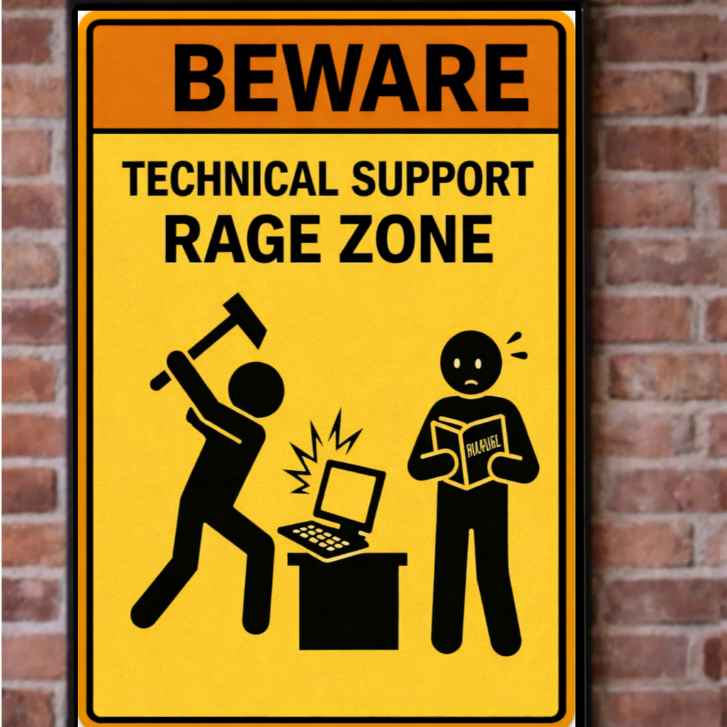 Technical Support Rage Zone Funny Beware Sign 13x19 Laminated Print IT Humor Office Decor Geek Gift Computer Nerd Wall Art