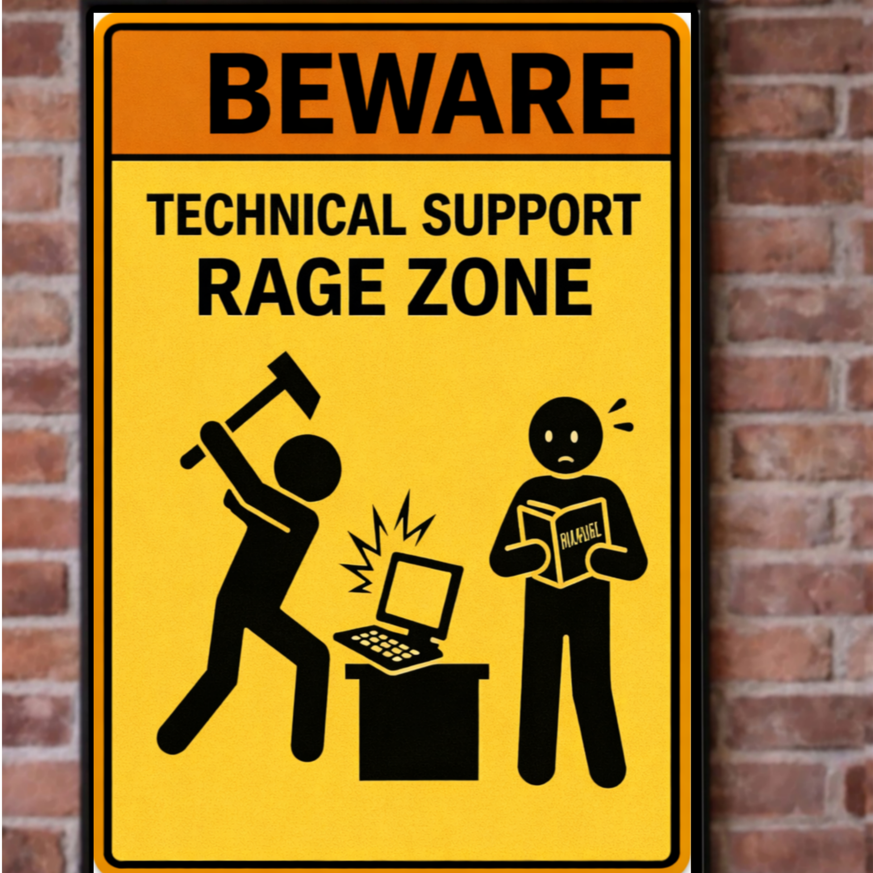 Technical Support Rage Zone Funny Beware Sign 13x19 Laminated Print IT Humor Office Decor Geek Gift Computer Nerd Wall Art