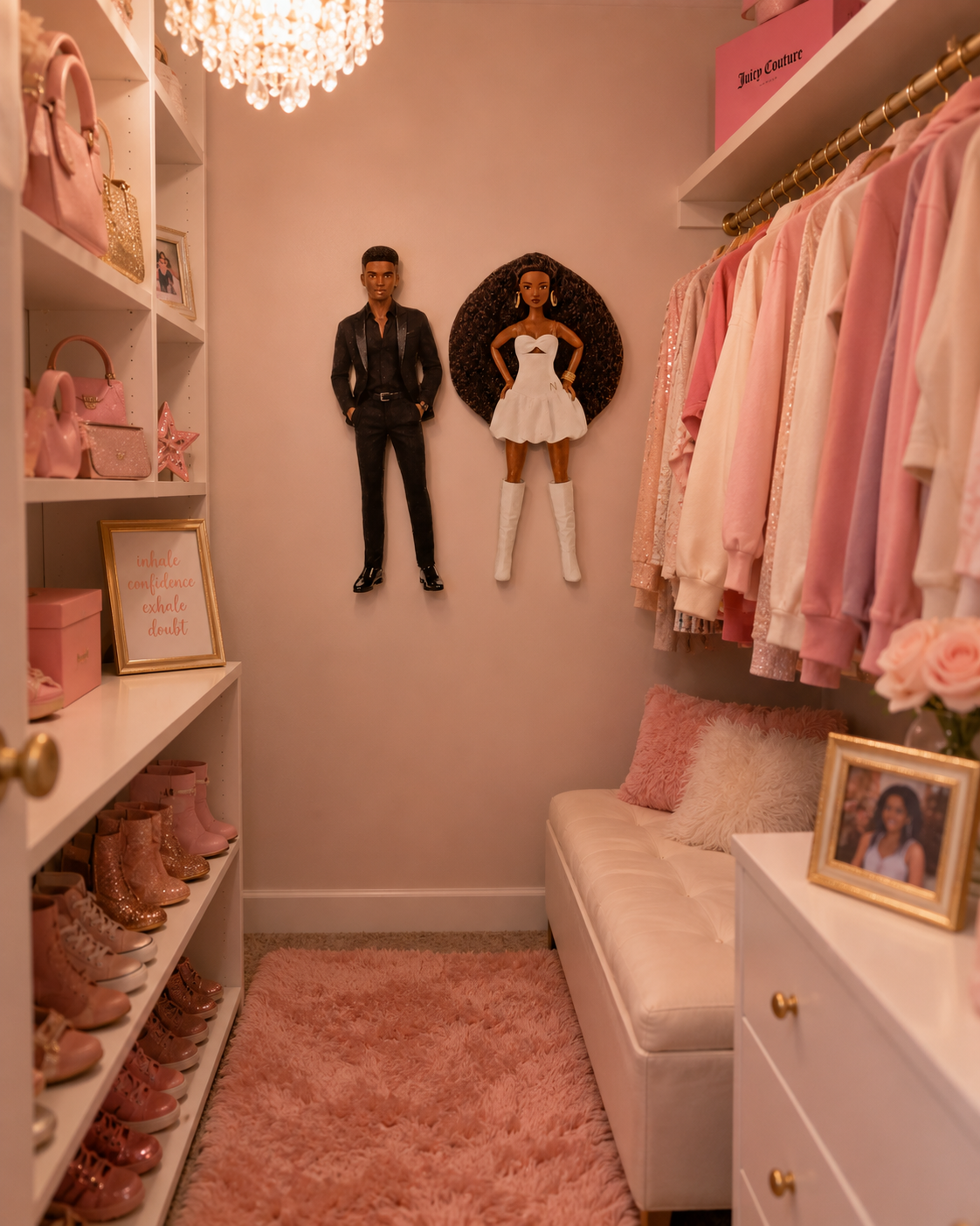 12x18 Wooden Black Barbie & Ken Wall Art | Glossy Handmade Couple Cutouts | Black Couple Bedroom Decor | Fashion Doll Wall Hanging