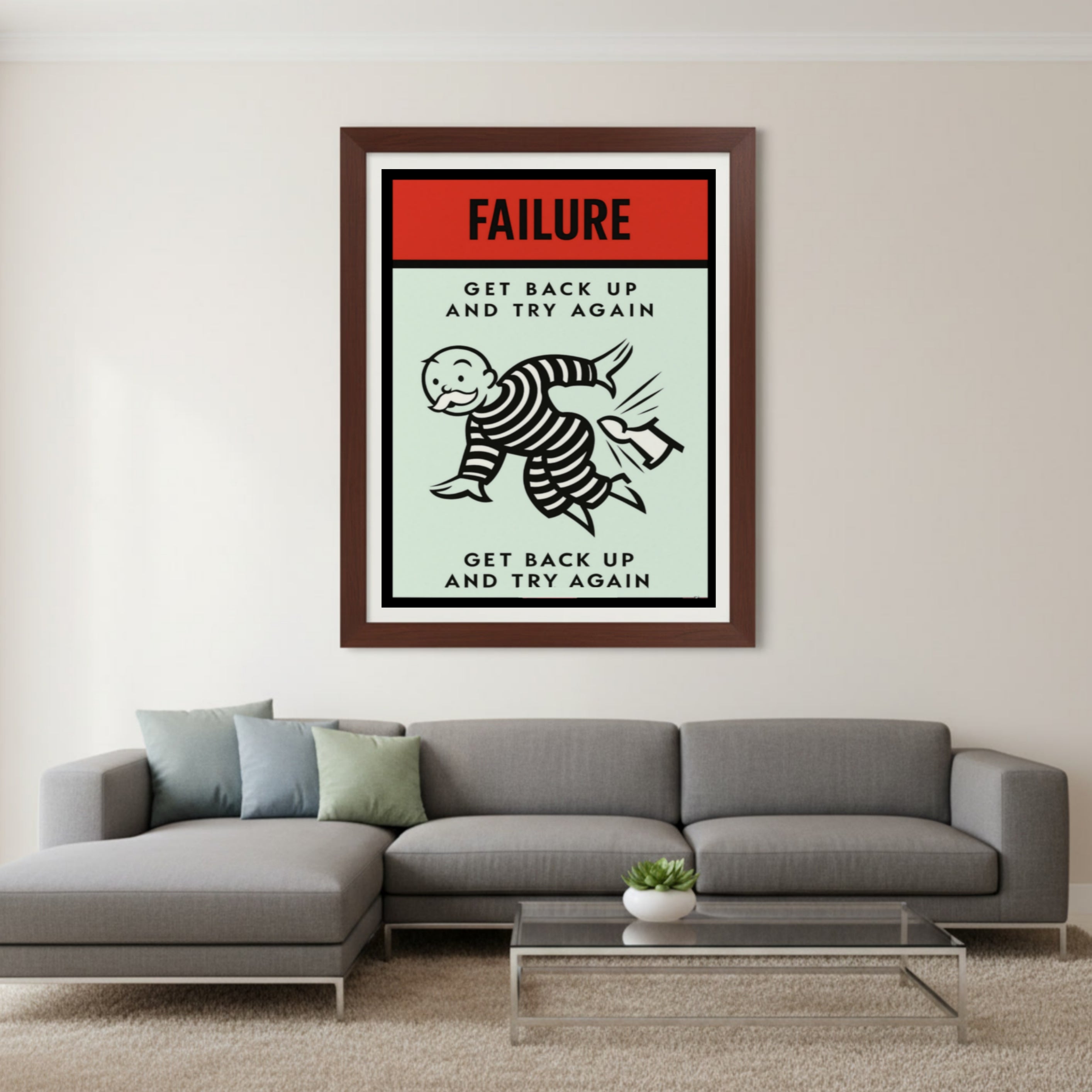 Failure Motivational Poster – Get Back Up and Try Again | Growth Mindset Wall Art 13x19in