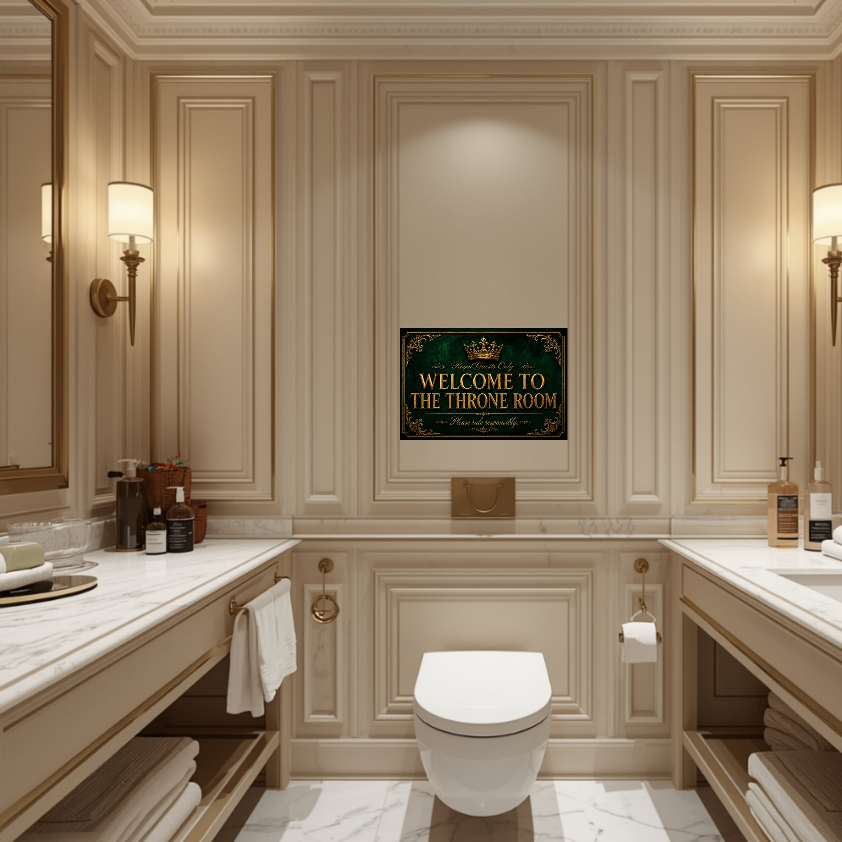 Welcome To The Throne Room Bathroom Sign 13x19 Laminated Luxury Bathroom Decor Royal Black Gold Wall Art Funny Restroom Sign