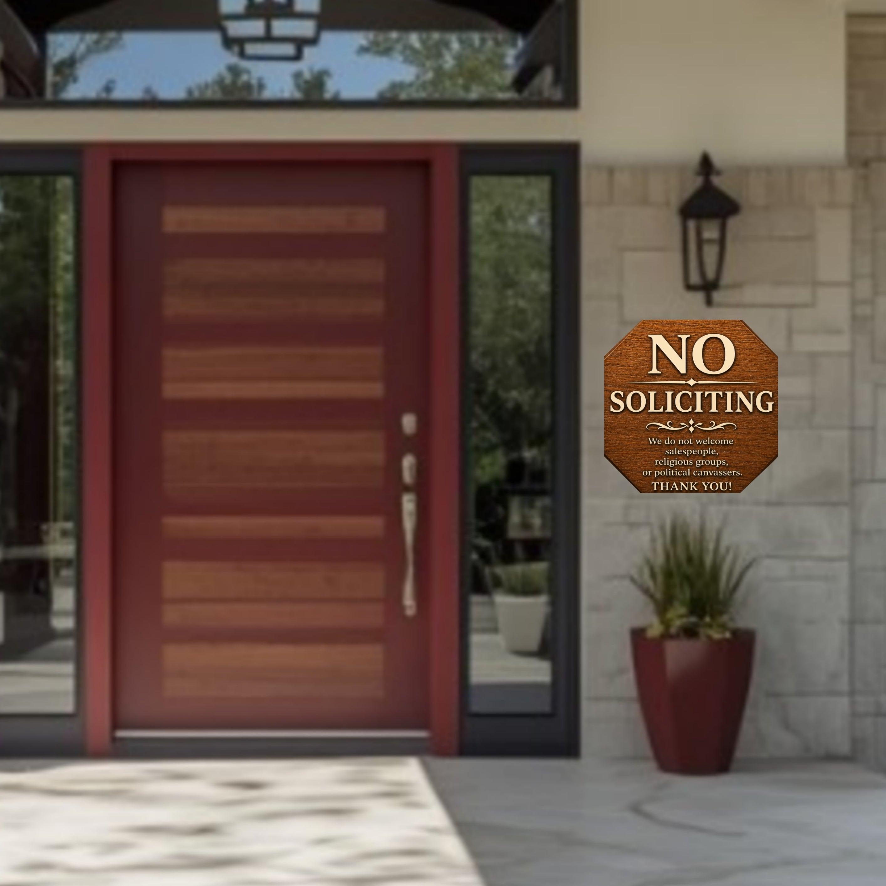 Real Wood No Soliciting Sign 12x12 Outdoor Wooden Door Sign Weather Sealed Front Porch Decor