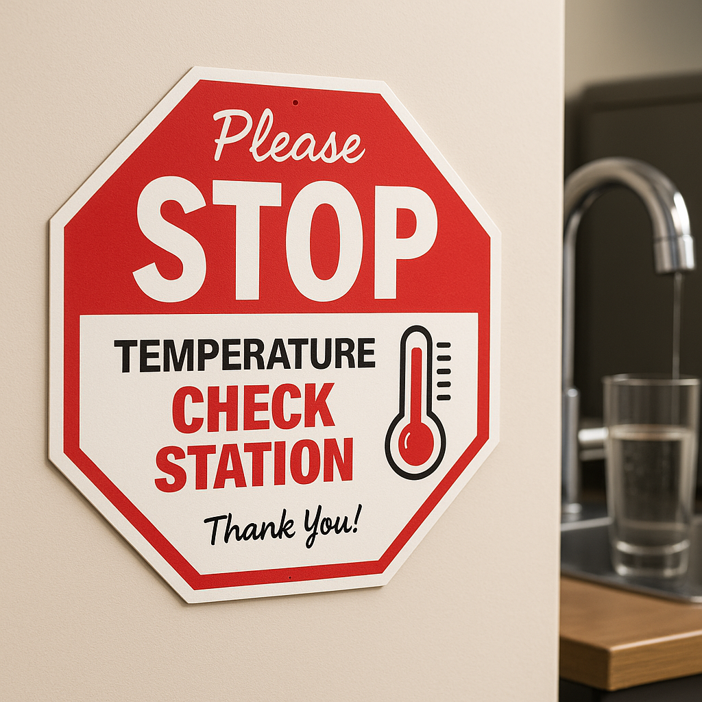 Please Stop Temperature Check Station Sign – Safety Screening Sign | Workplace or Business Entry Notice