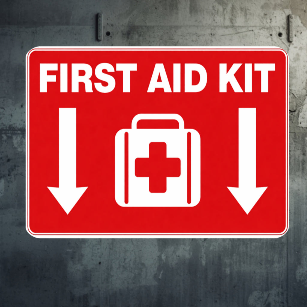 First Aid Kit Sign 12x12 – Emergency First Aid Location Sign, Safety Wall Sign, Laminated Front Aluminum Backing Weather Resistant