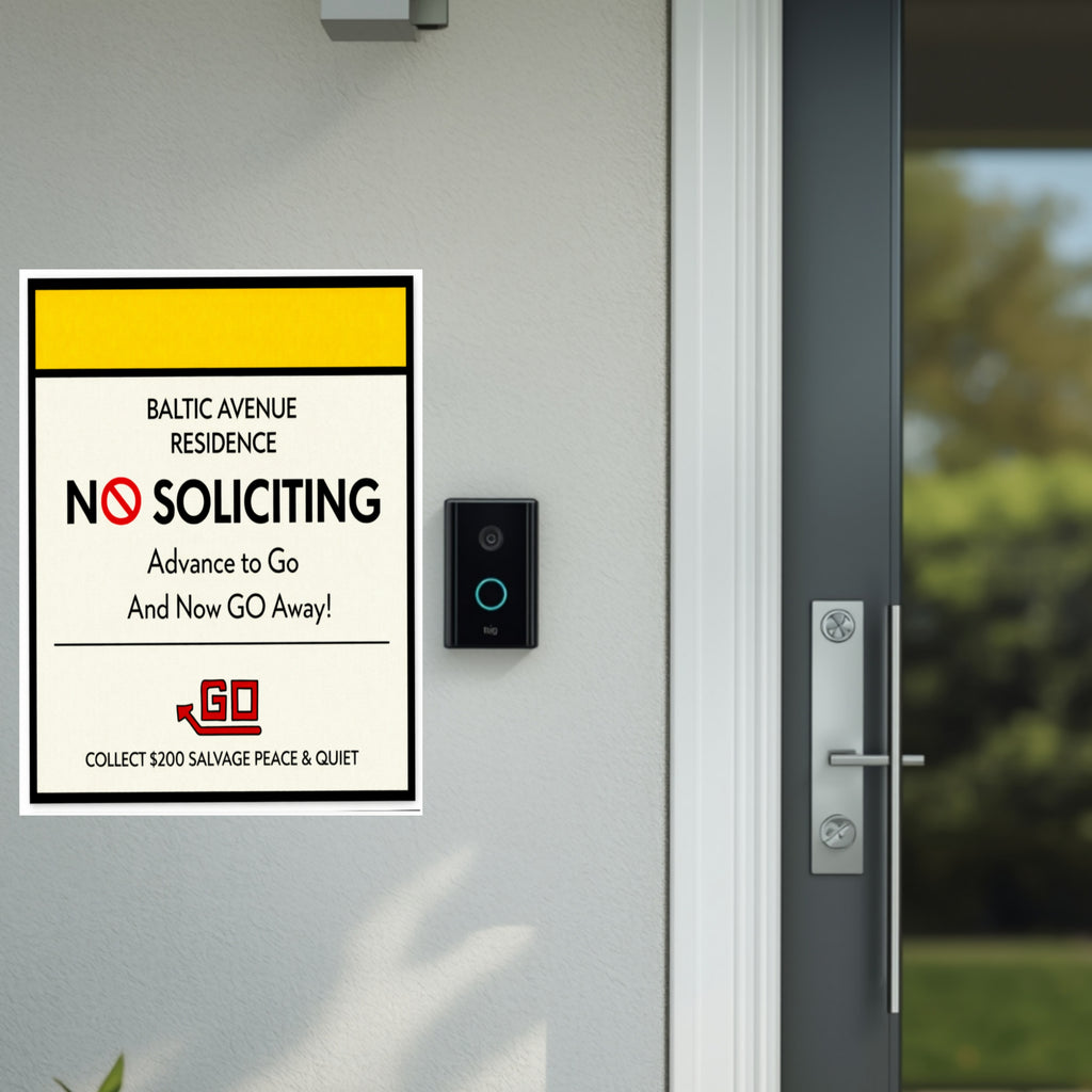Baltic Avenue No Soliciting Sign – Funny Monopoly Inspired Door Sign | “Advance to Go… Now Go Away” | 6x9 or 4x9