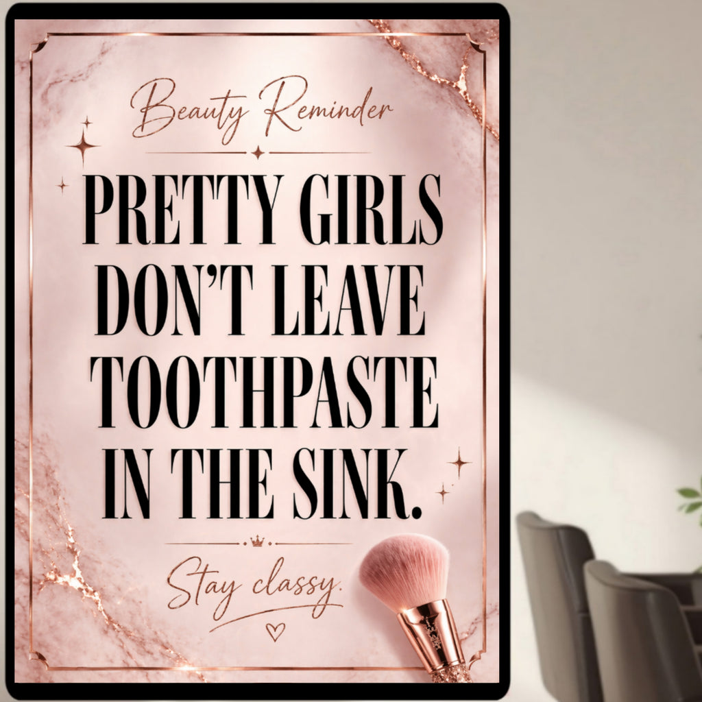 Pretty Girls Don’t Leave Toothpaste In The Sink Bathroom Sign 13x19 Laminated Girly Bathroom Decor Funny Beauty Wall Art