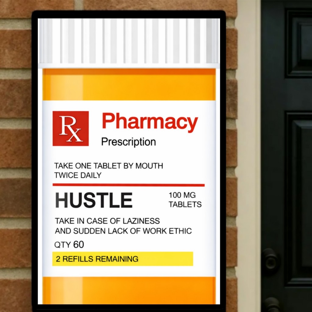 Hustle Prescription LAMINATED PRINT– Funny Entrepreneur Motivation Wall Art | Business Hustle Decor