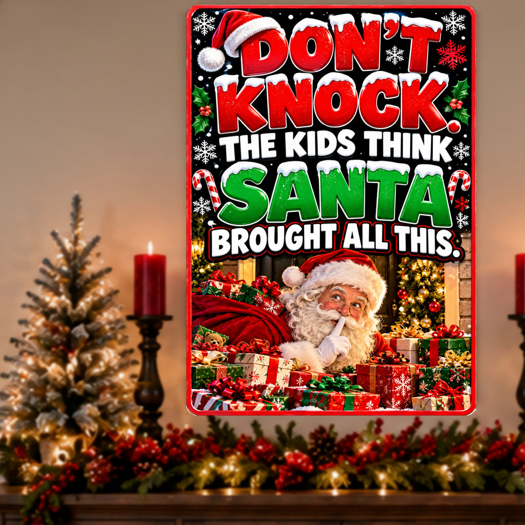 Funny Christmas Door Sign, Don’t Knock Santa 13x19 Laminated Holiday Home Decor