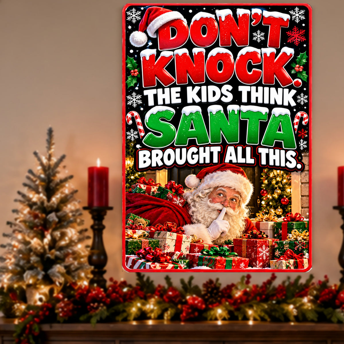 Funny Christmas Door Sign, Don’t Knock Santa 13x19 Laminated Holiday Home Decor