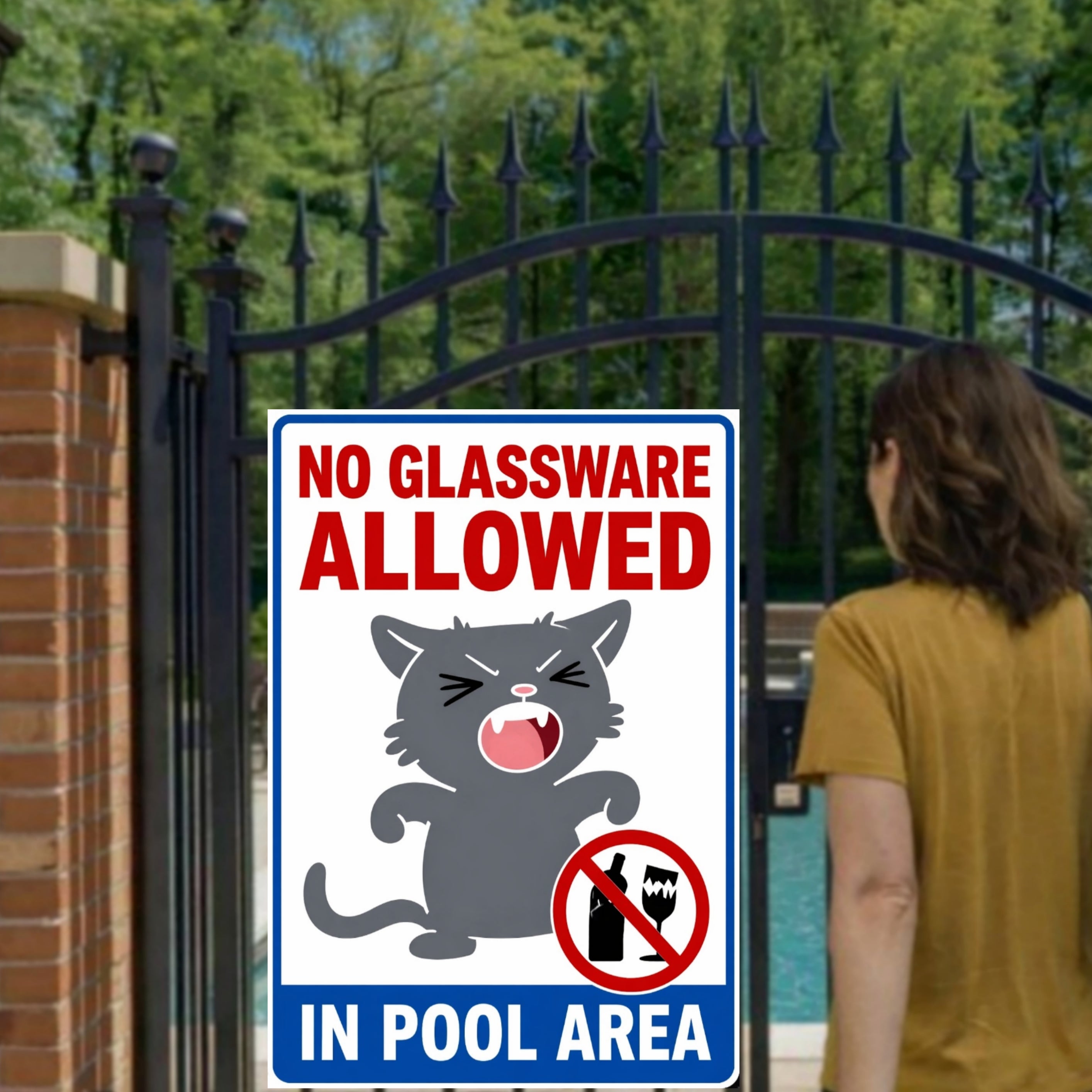 No Glassware Allowed In Pool Area Funny Pool Sign 13x19 Laminated Pool Rules Decor Backyard Pool Safety Sign