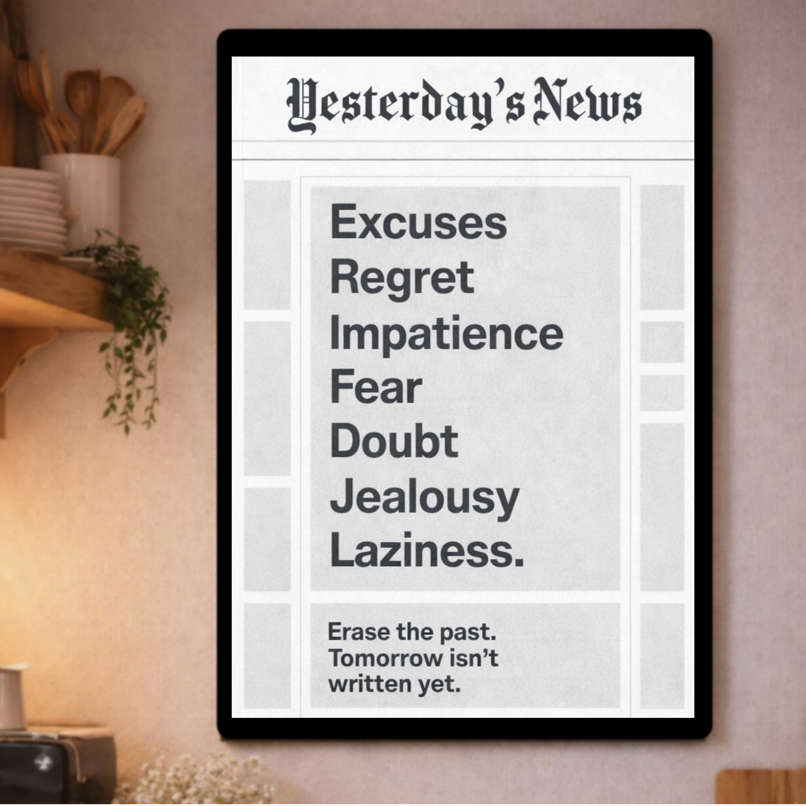 Excuses Fear Doubt Motivation Laminated Print– Yesterday’s News Inspirational Wall Art 13x19in