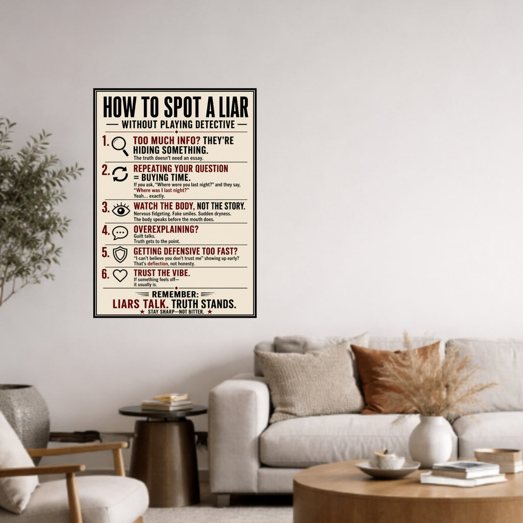 How To Spot A Liar Sign 13x19 Laminated Educational Poster Body Language Truth Detection Psychology Wall Art Mindset Sign