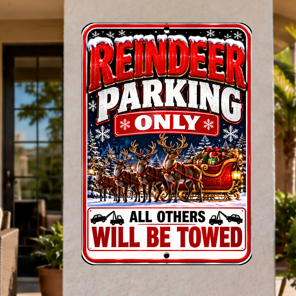 Reindeer Parking Only Sign, 13x19 Laminated Funny Christmas Holiday Parking Decor
