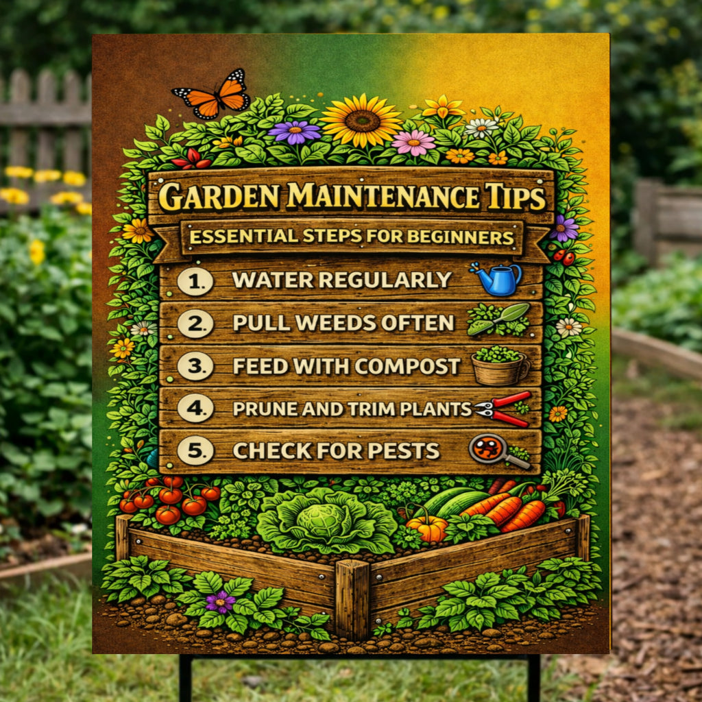 Garden Maintenance Tips Sign Beginner Gardening Poster 13x19 Laminated Garden Guide Outdoor Decor Vegetable Garden Sign