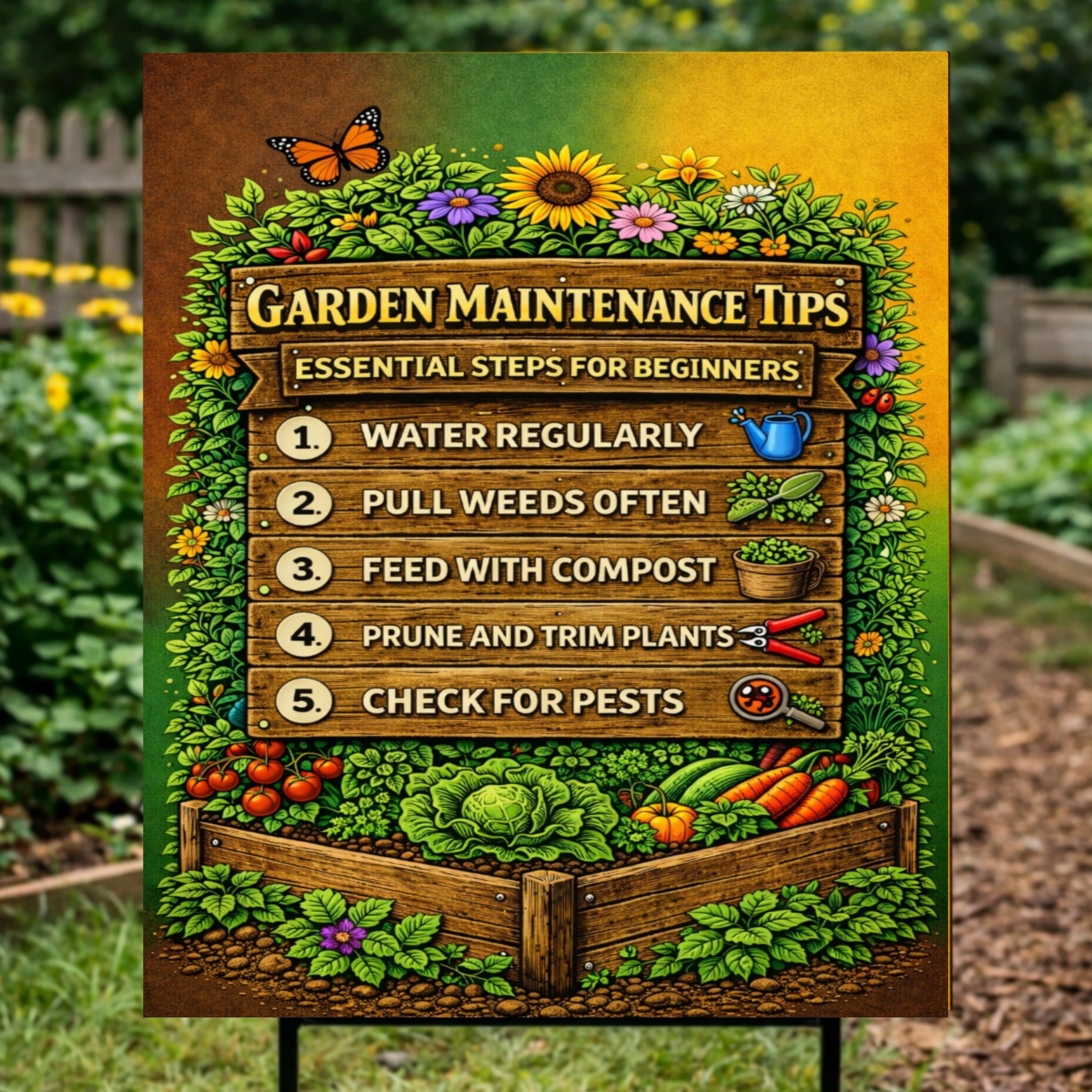 Garden Maintenance Tips Sign Beginner Gardening Poster 13x19 Laminated Garden Guide Outdoor Decor Vegetable Garden Sign