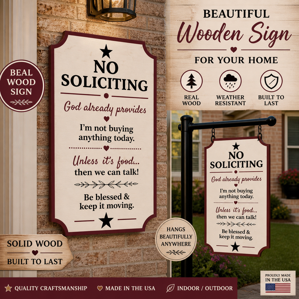No Soliciting Wooden Sign | Funny Christian Door Decor | Handcrafted Weather Sealed Wall Sign