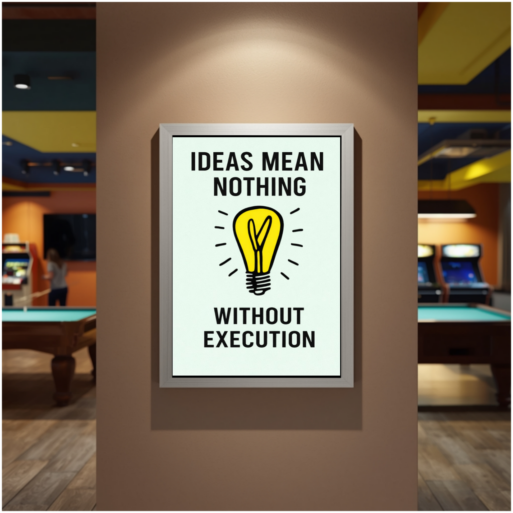 Ideas Mean Nothing Without Execution Monopoly Laminated or Framed Print – Entrepreneur Motivation Wall Art 13x19in