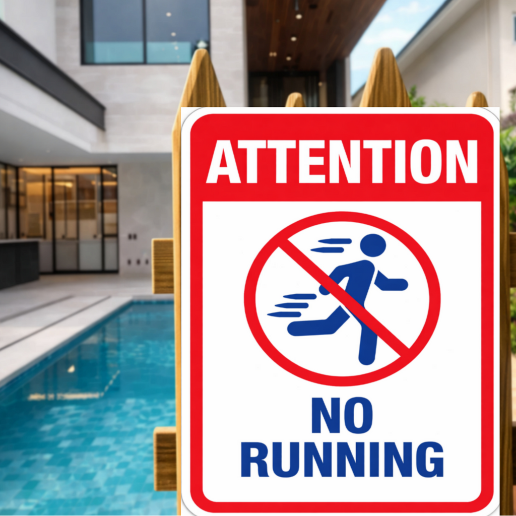 No Running Pool Sign Safety Warning Sign 13x19 Laminated Pool Area Sign Outdoor Pool Safety Decor