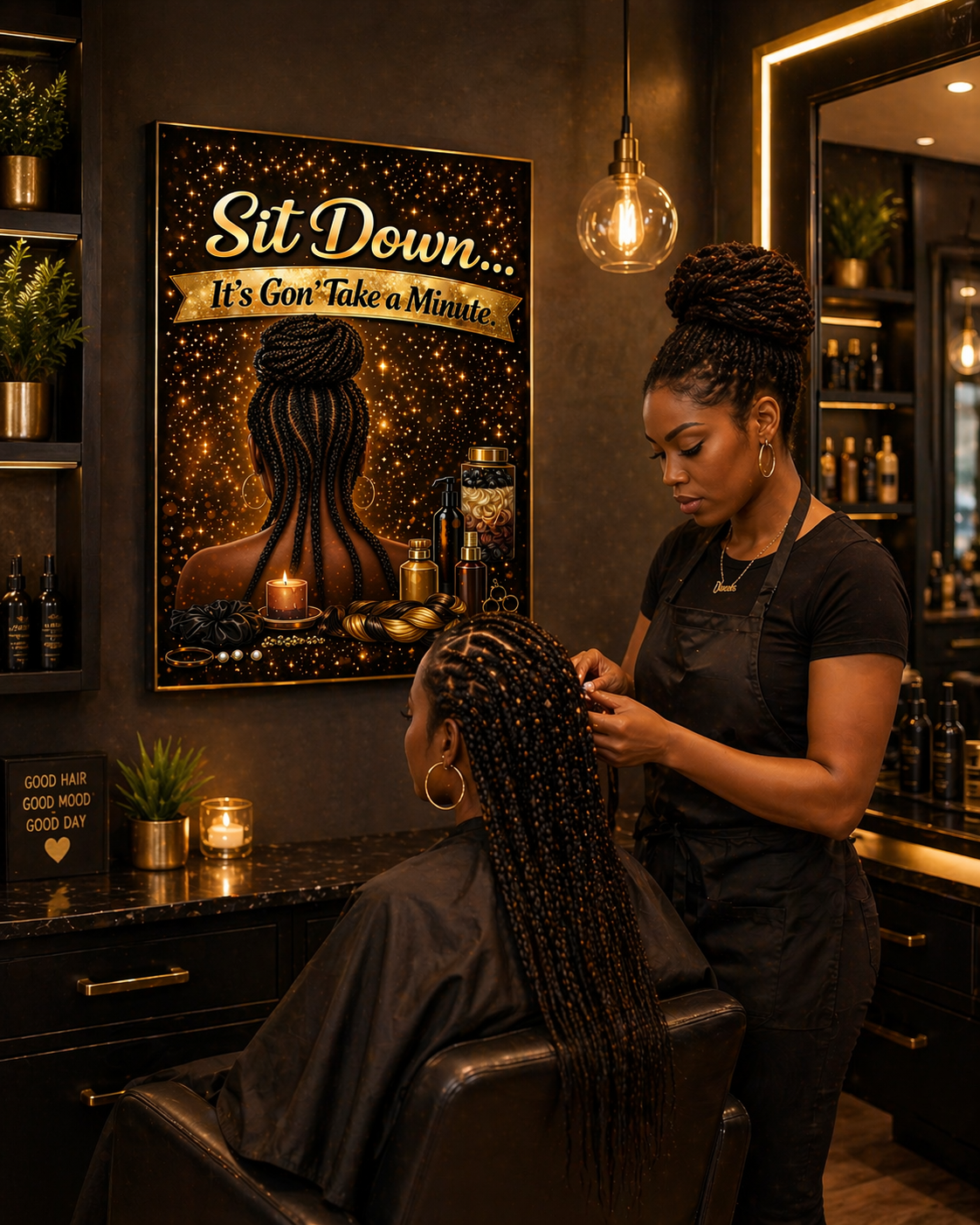 Sit Down It’s Gon Take a Minute Beauty Salon Sign 13x19 Laminated Wall Art Hair Braiding Poster Black Girl Hair Decor Funny Salon Quote Sign