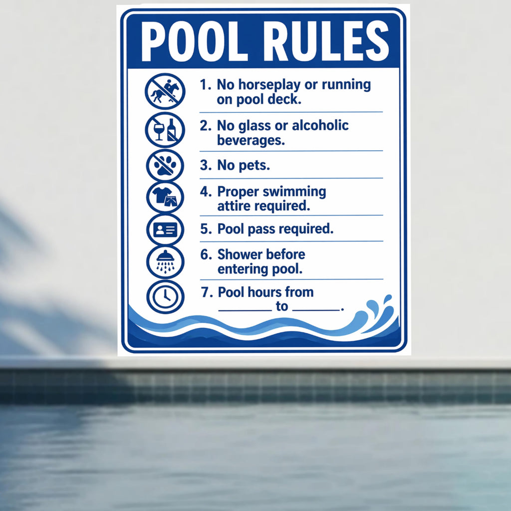 Pool Rules Sign | 13x19 Laminated Custom Pool Safety Sign | Backyard Pool Decor for Airbnb, HOA & Home